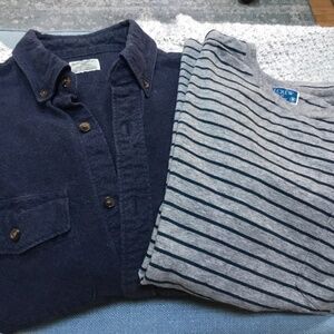 J Crew work shirt and striped Tshirt